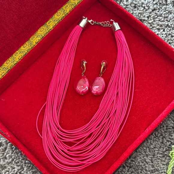 Elegant Pink Necklace and Earring Set - Picture 1 of 4